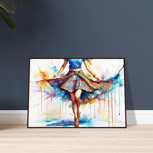 Wooden Framed Poster "Scottish Country Dancer In A Tartan Skirt" 2 | Tartan Girlies Collection