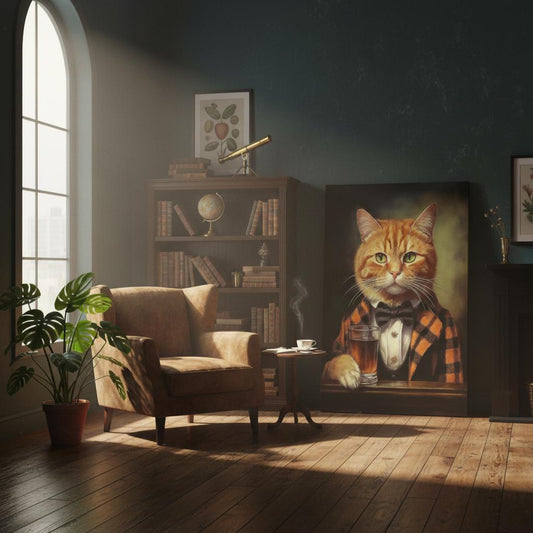 Victorian Cat Canvas – Unique Ginger Cat Canvas Print in Tartan Suit | Whiskey Lover Decor