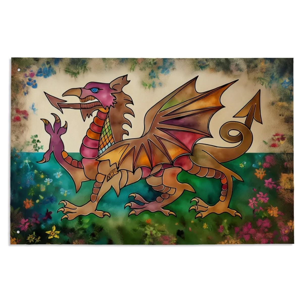 Heavy-duty, Hand Drawn Welsh Flag Design, Three-Layer Outdoor Flag of Wales. Double Sided. 36"x24" / 92x61 cm | Dragon Y Ddraig Goch