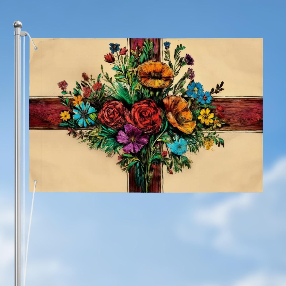 Heavy-duty, Hand Drawn English Flag Design, Three-Layer Outdoor Flag of England. Double Sided. 36"x24" / 92x61 cm | Raise the Colours