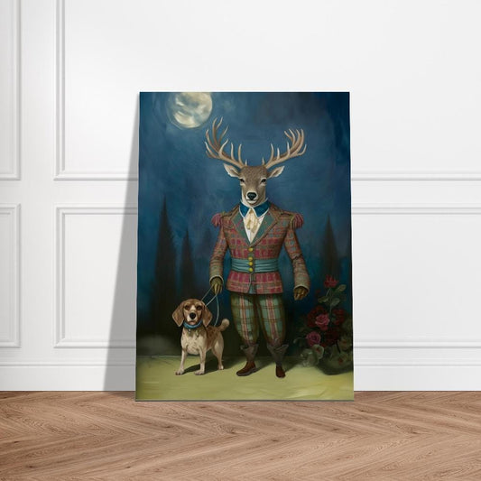 Victorian Stag Art Print | Stag walking his Beagle | Fine Art Poster - Beagle Art - Deer Art