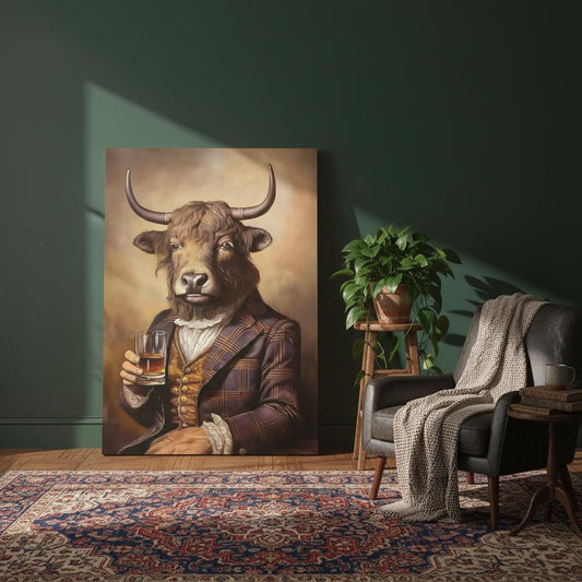 Victorian Hairy Cow Canvas - Unique UK Heritage Art Print - Whiskey Lover Decor