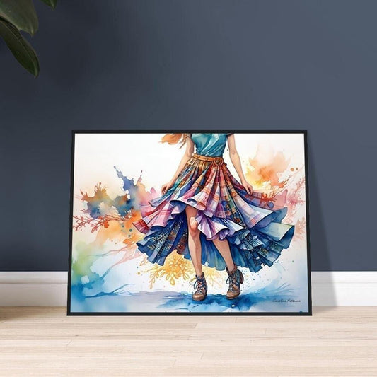 Framed Poster Scottish Country Dancer In A Tartan Skirt, scottish art, scotland wall art - "Scottish Country Dancer In A Tartan Skirt" | Tartan Girlies Collection