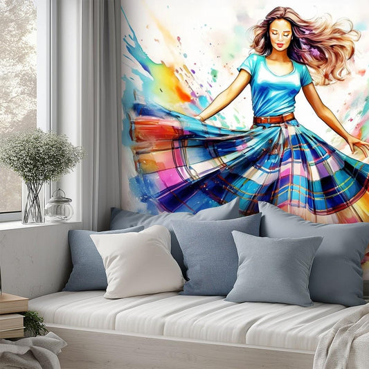 Canvas Wallpaper Mural Scottish Country Dancer (Self Adhesive) - 60"x50" / 152.0 cm x 127.0 cm