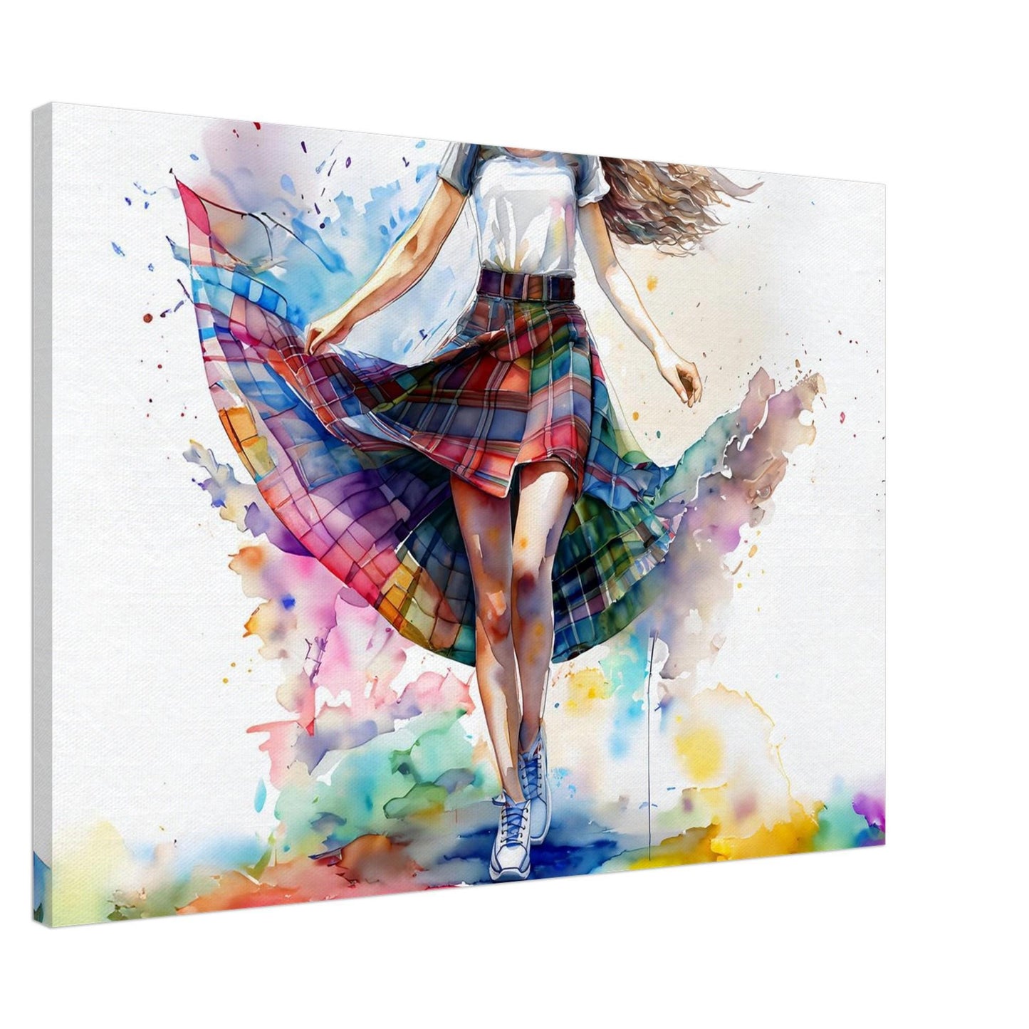Watercolor Tartan Skirt Canvas Print - Scottish Art