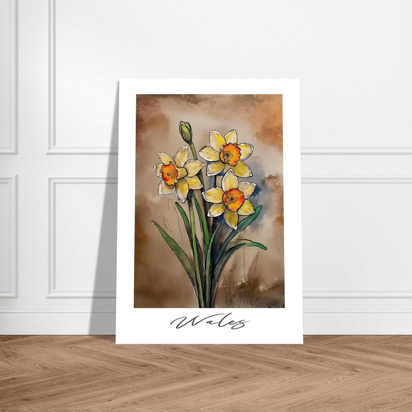 Wales Daffodils Poster – Handdrawn Floral Wall Art | Botanical Print Decor