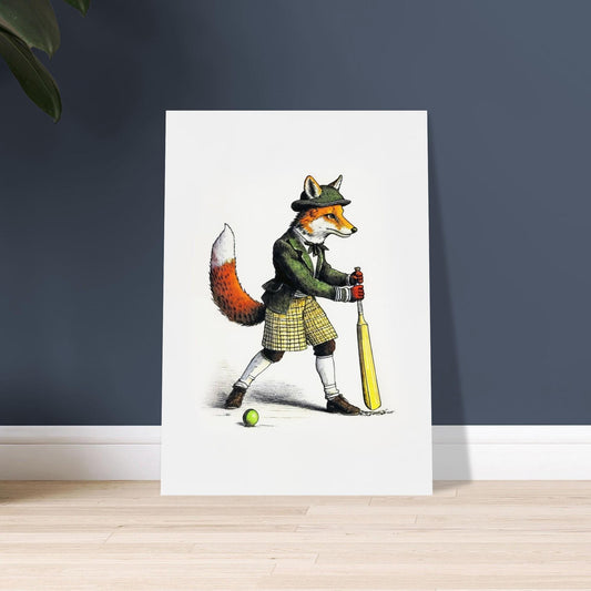 Affiche de renard roux, patrimoine britannique, illustration de cricket, art animalier britannique, peinture de renard victorienne, affiche sur papier mat