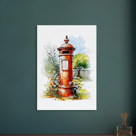 British Pillar Box Art – Red Postal Box Print | Vintage British Canvas Wall Art