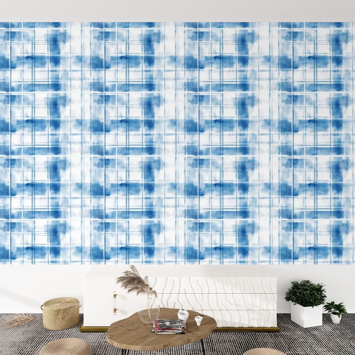 Self Adhesive Canvas Wallpaper Mural Scottish Blue - Tartan Plaid Wallpaper