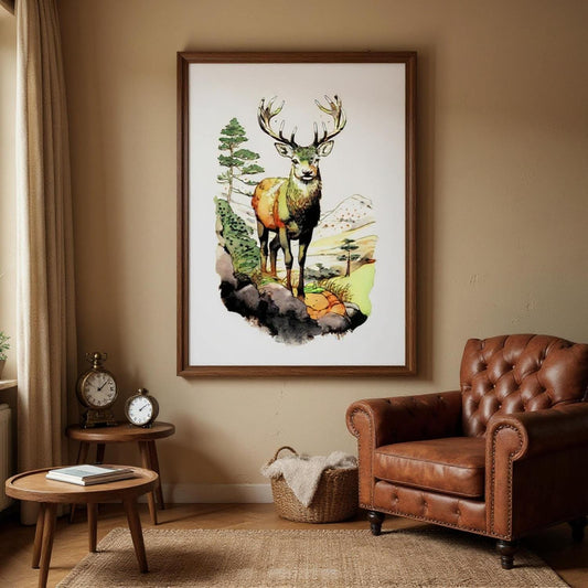 Art du cerf rouge, décoration du patrimoine britannique, tenture murale britannique, impression encadrée de la faune, cadeau nature rustique, impression d'art encadrée de haute qualité