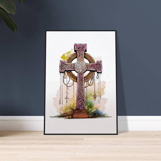 Impression encadrée représentant un nœud celtique, décoration d'intérieur britannique, motif croix rose, art mural du patrimoine britannique, décoration d'inspiration celtique, cadeau unique