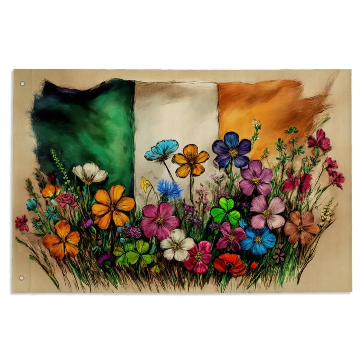Heavy-duty, Hand Drawn Irish Flag Design, Three-Layer Outdoor Flag of Ireland. Double Sided. 36"x24" / 92x61 cm | Raise the Colours
