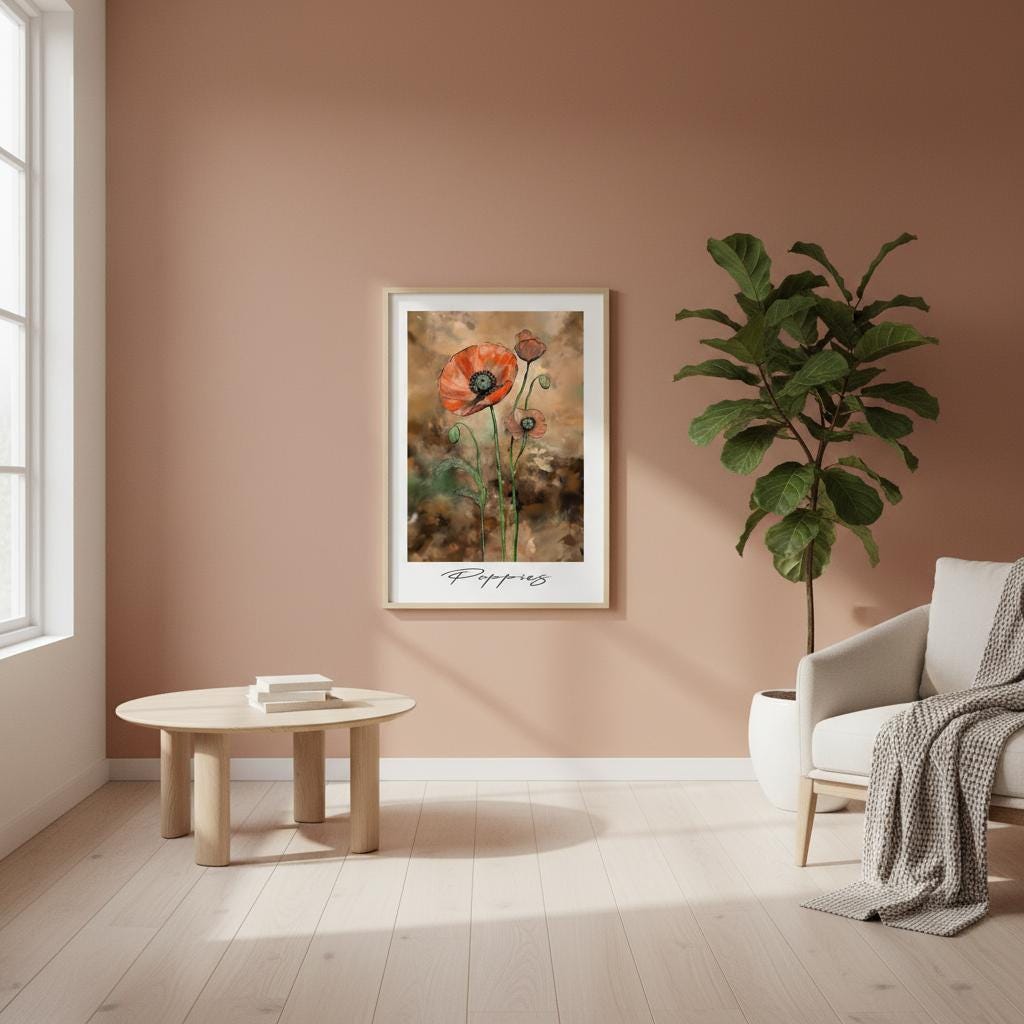 Handdrawn Poppies Framed Floral Poster - Elegant Botanical Art for Home Decor