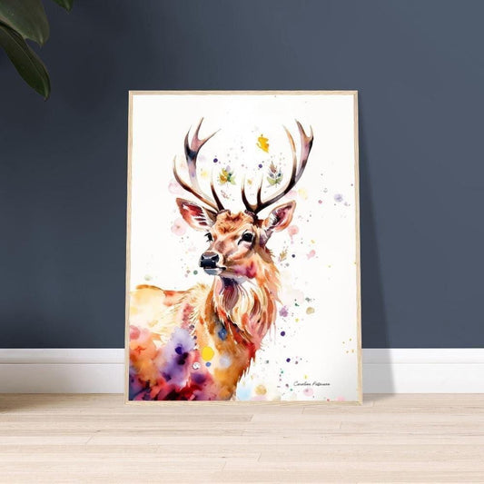 Wooden Framed Poster "The Legendary Scottish Stag" | Red Deer Painting - wall decor inspired by the highlands of Scotland | Wildlife art