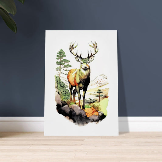 Affiche Red Deer Glen, art du patrimoine britannique, décoration d'intérieur britannique, impression murale animalière, peinture de cerf, œuvre d'art animalière des bois