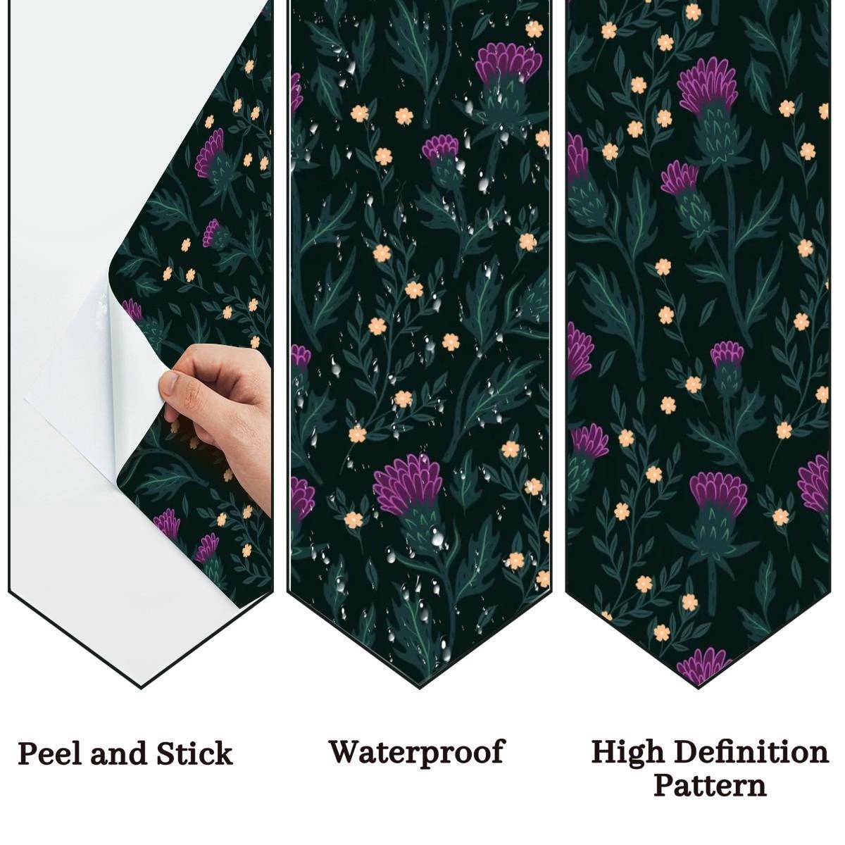 Kitchen & Bathroom Wallpaper "Thistles" - waterproof - 60"x50" / 152,4 cm x 127 cm