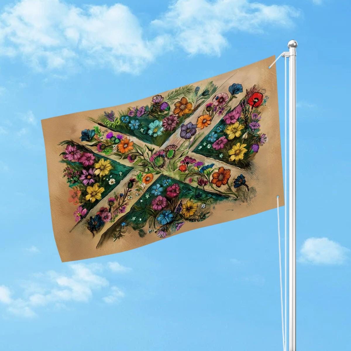 Heavy-duty, Hand Drawn Scottish Flag Design, Three-Layer Outdoor Flag of Scotland. Double Sided. 36"x24" / 92x61 cm | Raise the Colours