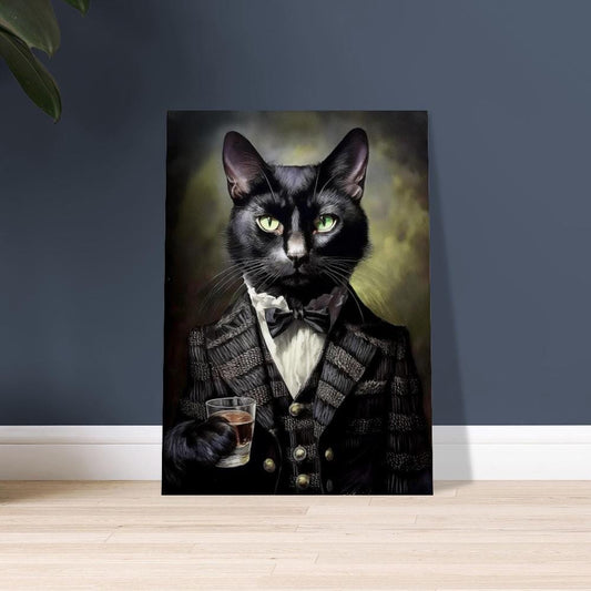 Victorian Black Cat Drinking Whiskey - Cat's head on a Human Body - Art Print