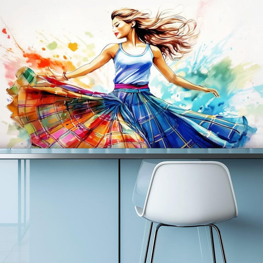 Canvas Wallpaper Mural Scottish Country Dancer (Self Adhesive) - 60"x50" / 152.0 cm x 127.0 cm