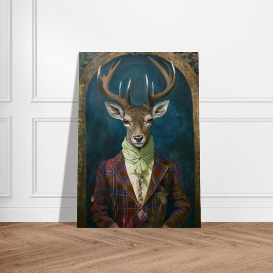 Victorian Stag Head Fine Art Print - Stag wearing a Tartan Suit, Giclée Poster - Unique Home Decor