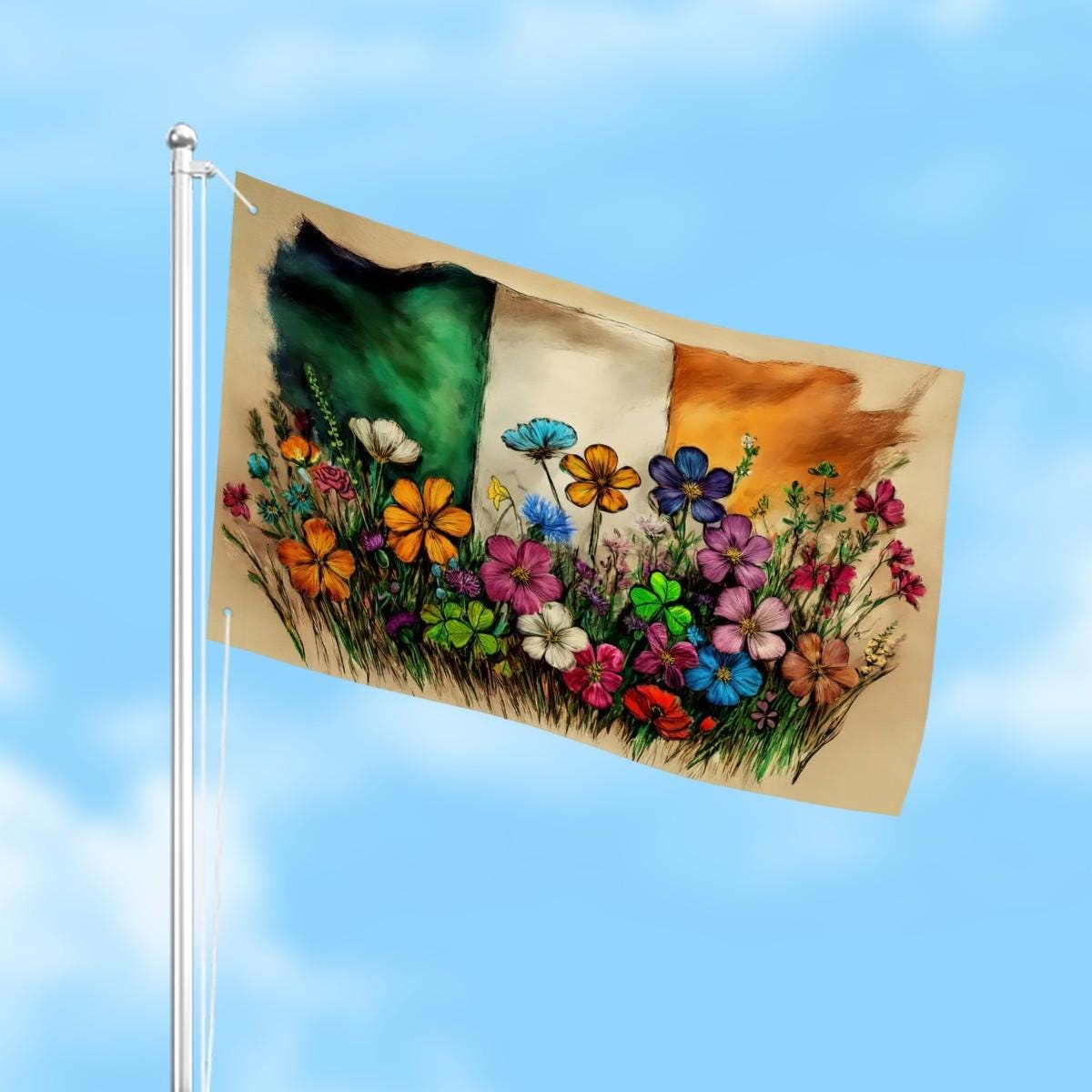 Heavy-duty, Hand Drawn Irish Flag Design, Three-Layer Outdoor Flag of Ireland. Double Sided. 36"x24" / 92x61 cm | Raise the Colours