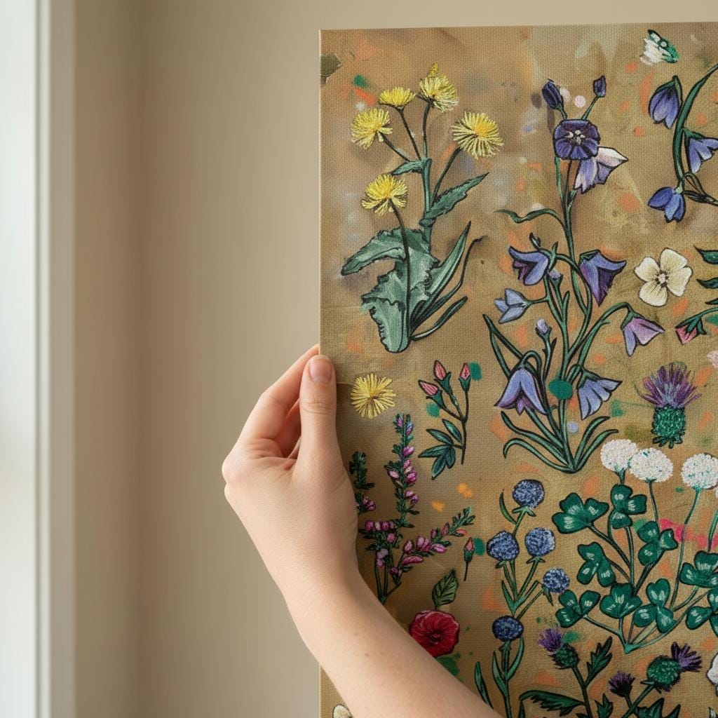 Botanical Canvas Print: Hand Drawn British Wildflowers, UK Art