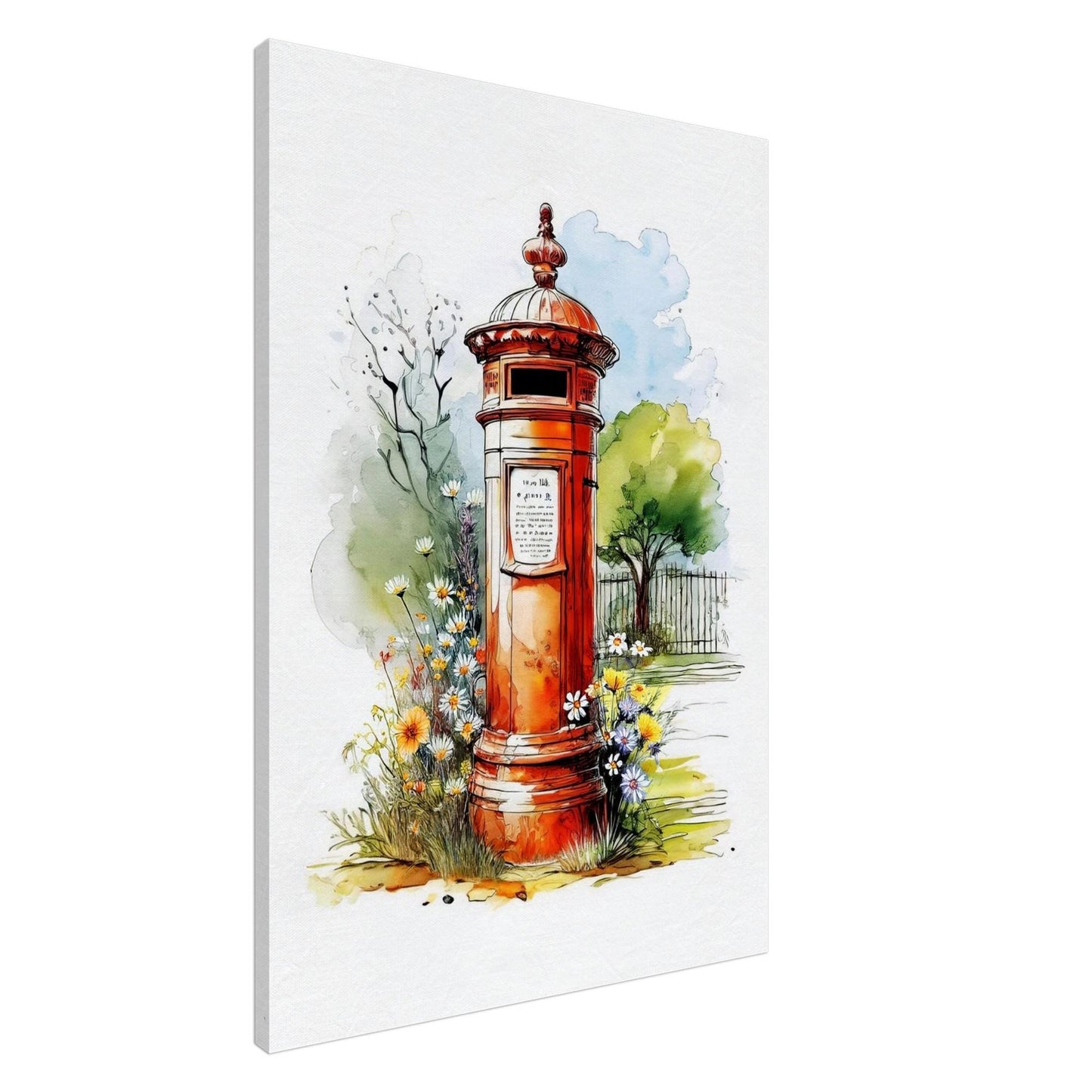 British Pillar Box Art – Red Postal Box Print | Vintage British Canvas Wall Art