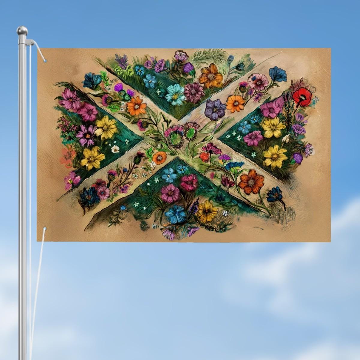 Heavy-duty, Hand Drawn Scottish Flag Design, Three-Layer Outdoor Flag of Scotland. Double Sided. 36"x24" / 92x61 cm | Raise the Colours