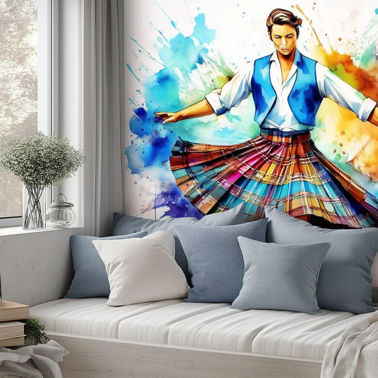 Canvas Wallpaper Mural Scottish Country Dancer (Self Adhesive) - 60"x50" / 152.0 cm x 127.0 cm
