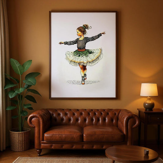 Irish Girl Line Dancing Poster, UK Heritage Art, British Wall Decor, Matte Paper Print, Traditional Dance Illustration