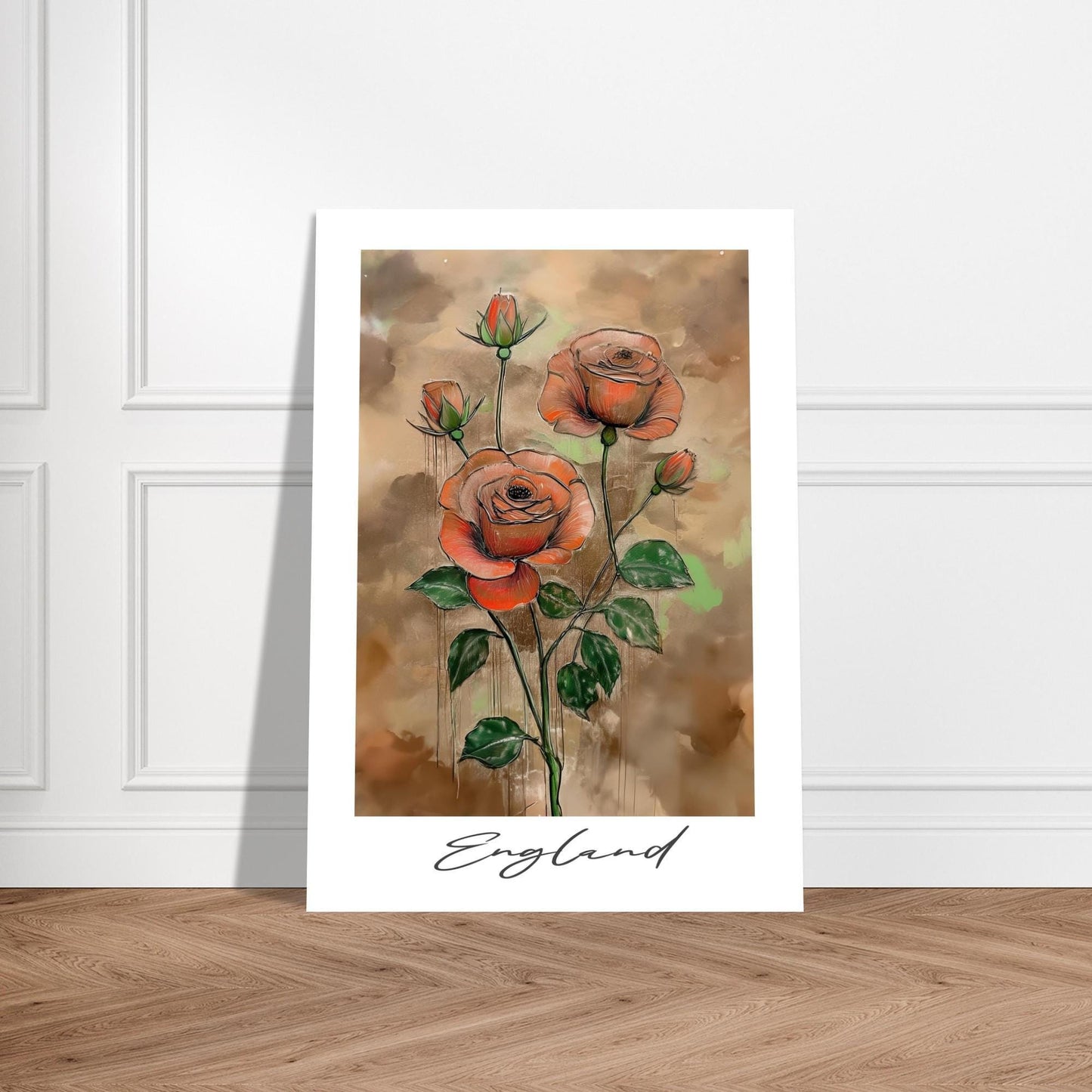 Handdrawn England Roses Poster - Floral Wall Decor - Eco-Friendly Art Print