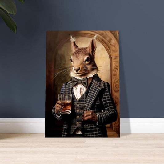 Victorian Squirrel Drinking Whiskey - Scottish Red Squirrel's head on a Human Body - Art Print