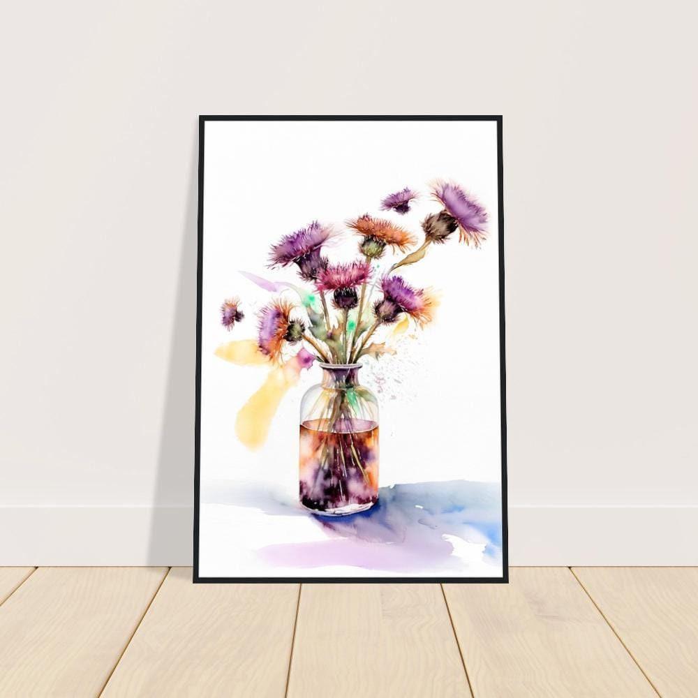 Wooden Framed Art Print "Thistles in a Vase" | Farmhouse Style Collection