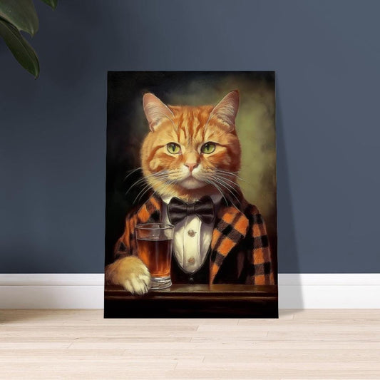 Victorian Ginger Cat in a Tartan Suit Drinking Whiskey - Cat's head on a Human Body - Art Print
