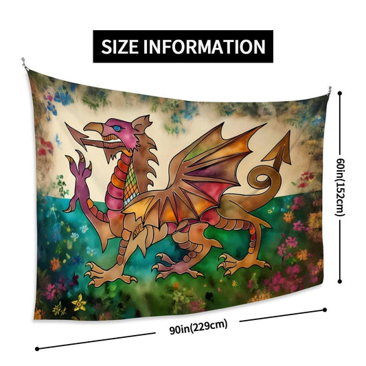 XL Wall Tapestry, Hand Drawn Welsh Flag Design - Flag of Wales, Dragon Y Ddraig Goch, 90"x60" / 228x152 cm | Raise the Colours