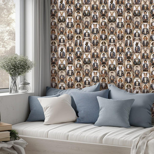 Wallpaper Victorian Dogs - Dog wall decor, Peel and Stick Wallpaper - UK Heritage Art, British Art