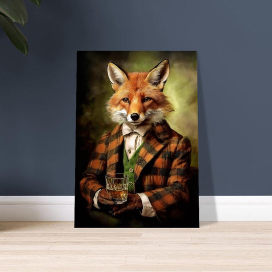 Victorian Red Fox Drinking Whiskey - Fox's head on a Human Body - Art Print