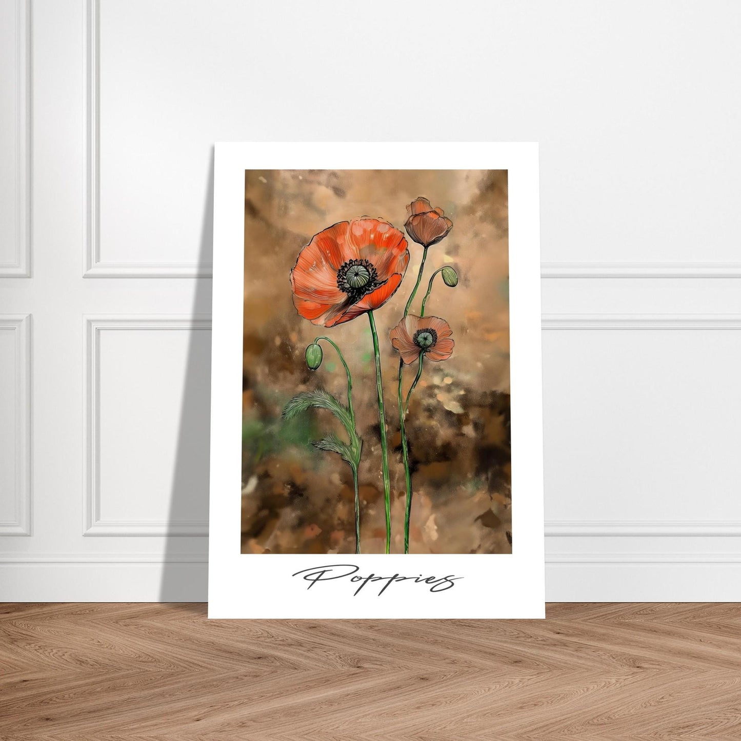 Hand-Drawn Poppies Art Print - Botanical Floral Poster | Eco-Friendly Wall Art