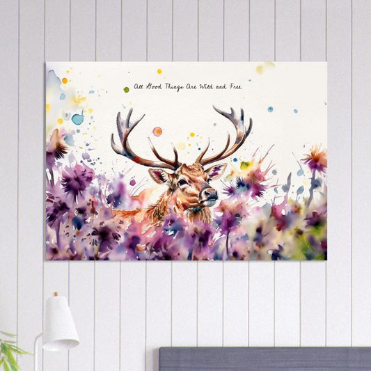 Art Print Stag Surrounded by Thistles Artwork - Farmhouse Style - UK Heritage Art, British Art