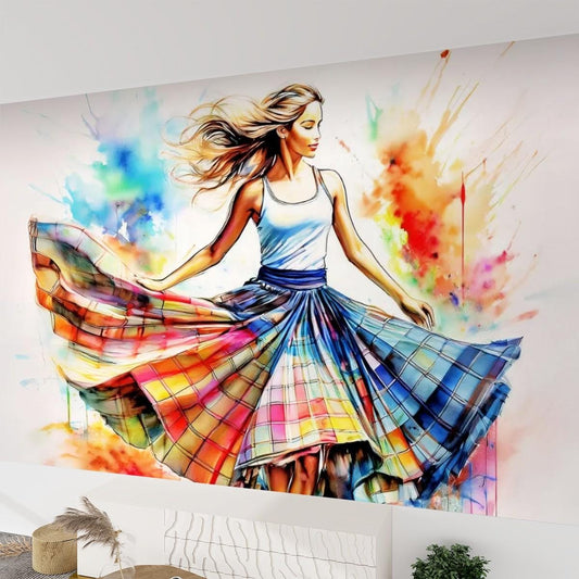 Canvas Wallpaper Mural Scottish Country Dancer (Self Adhesive) - 60"x50" / 152.0 cm x 127.0 cm