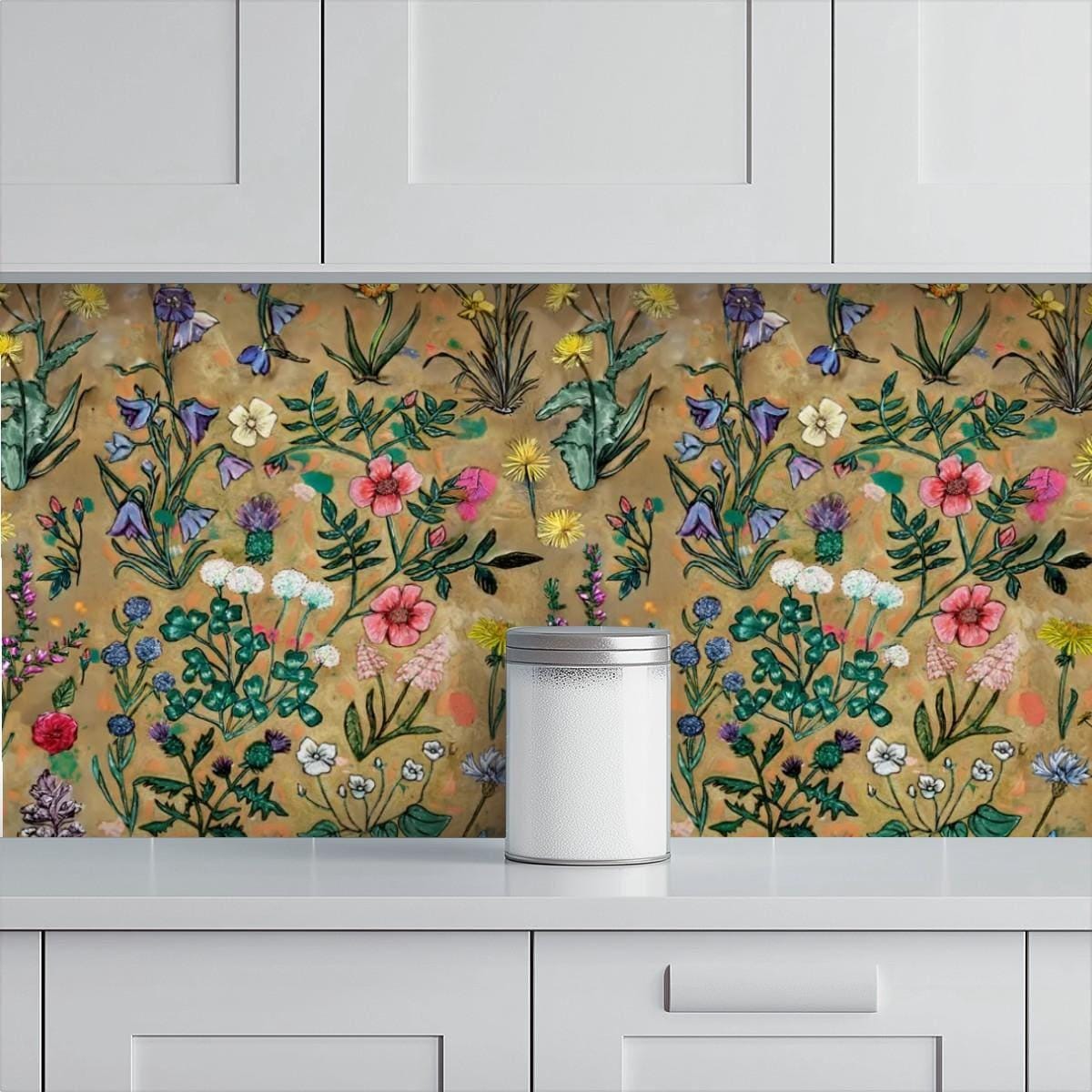 Kitchen & Bathroom Wallpaper Hand drawn Wildflowers - Floral back splash - waterproof - 60"x50" / 152,4 cm x 127 cm