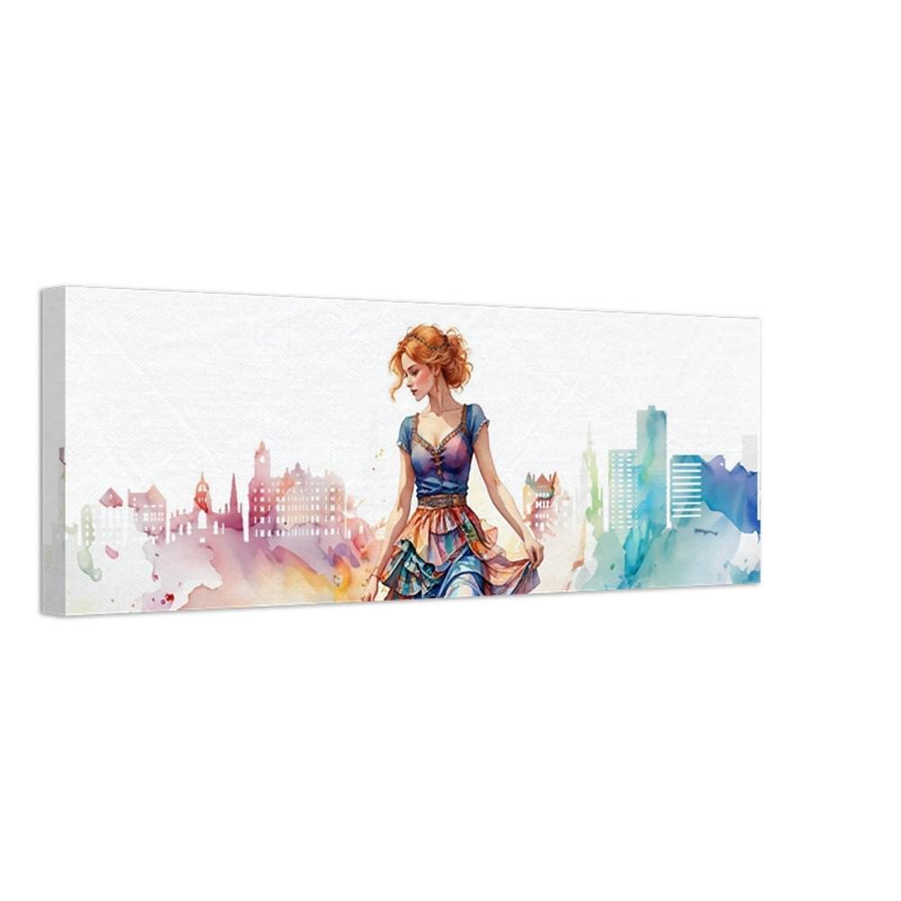 Scottish Woman Canvas Art: Edinburgh Skyline Watercolor Print