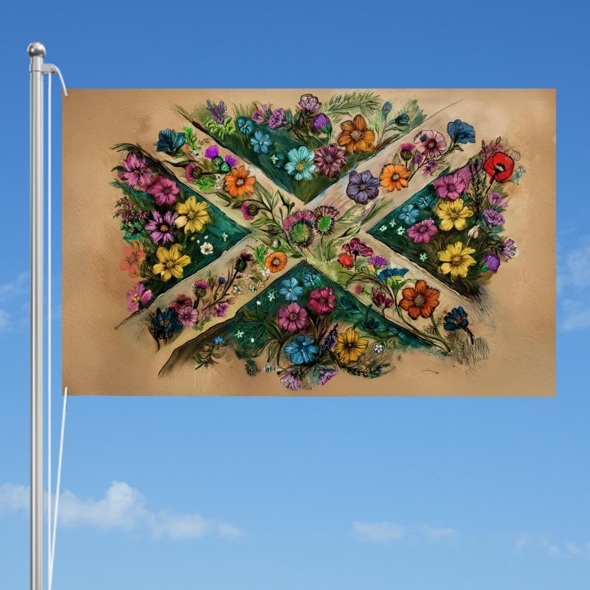 XL Heavy-duty, Handdrawn Scottish Flag Design, Three-Layer Outdoor Flag of Scotland. Double Sided. 96"x60"/ 244x152 cm | Raise the Colours