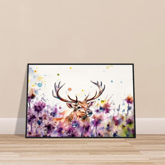 Wooden Framed Art Print "Stag surrounded by Thistles" | Farmhouse Style Collection