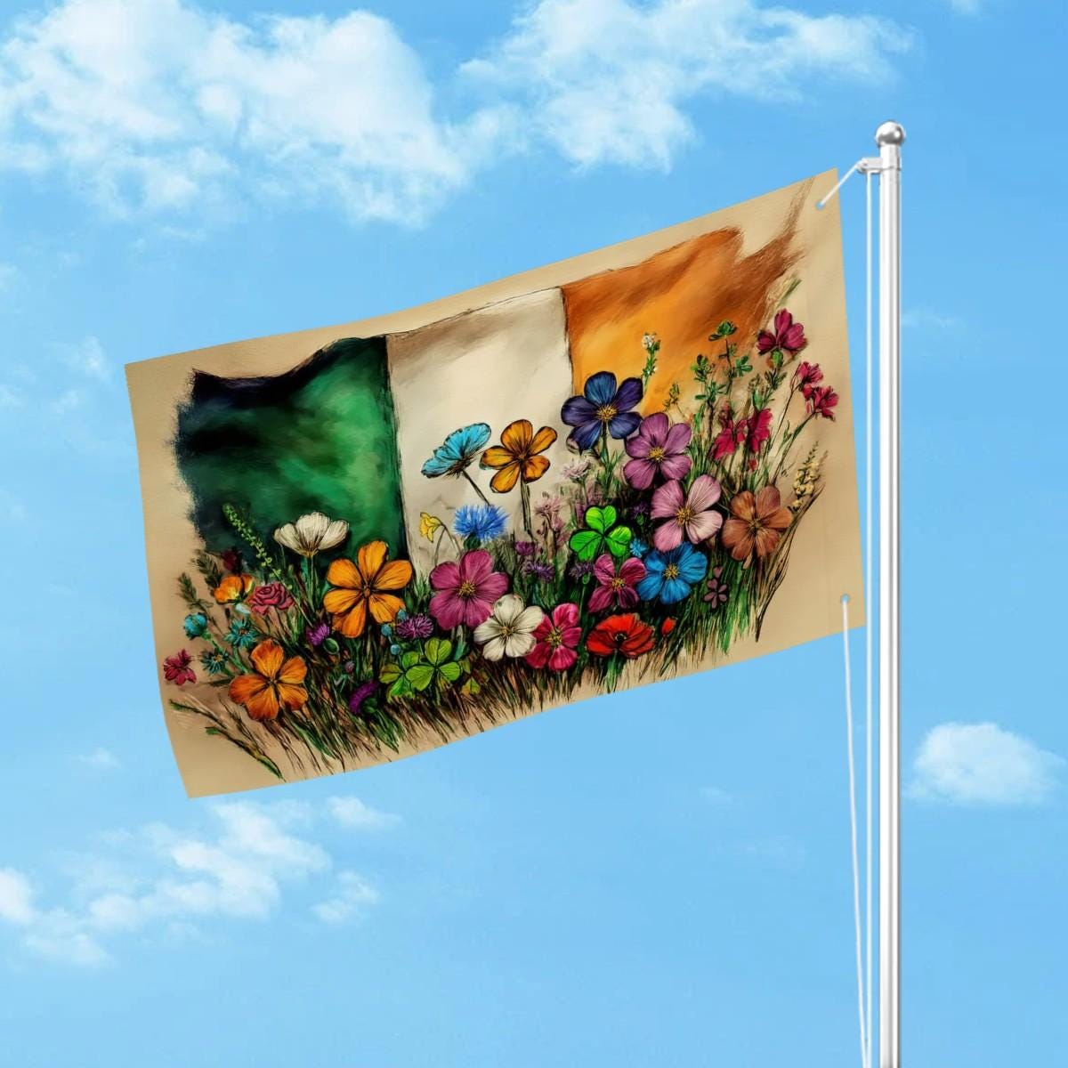 Heavy-duty, Hand Drawn Irish Flag Design, Three-Layer Outdoor Flag of Ireland. Double Sided. 36"x24" / 92x61 cm | Raise the Colours
