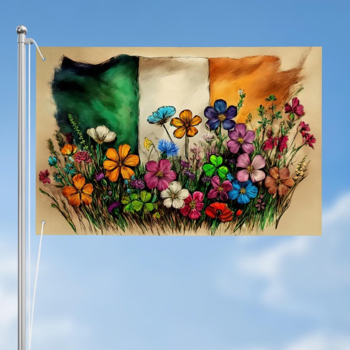 Heavy-duty, Hand Drawn Irish Flag Design, Three-Layer Outdoor Flag of Ireland. Double Sided. 36"x24" / 92x61 cm | Raise the Colours