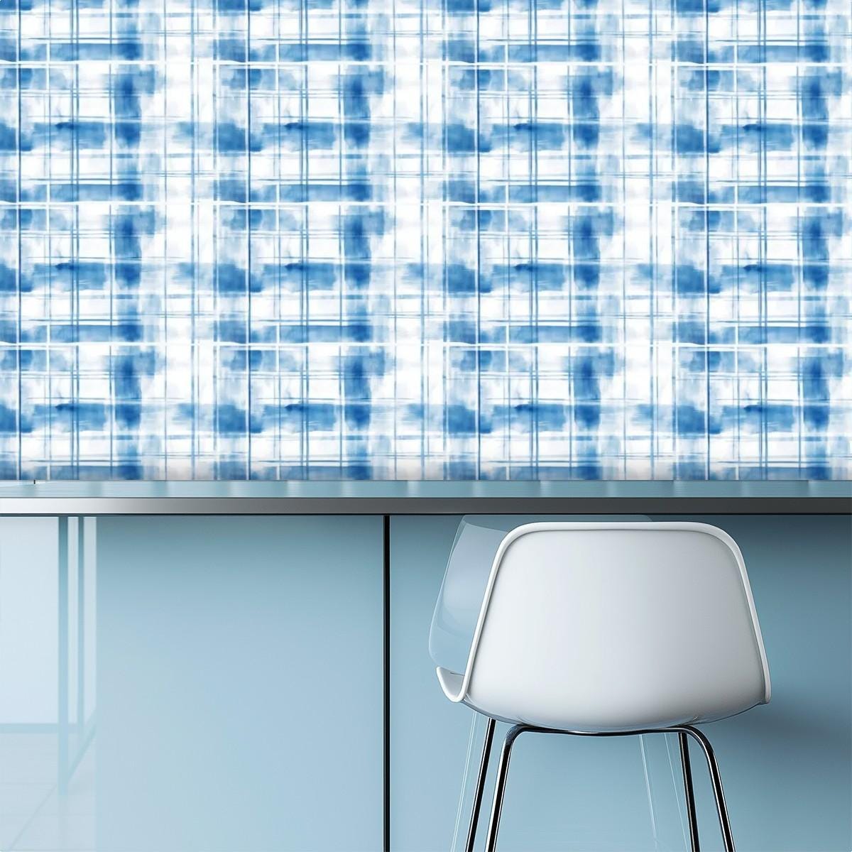 Kitchen & Bathroom Wallpaper Scottish Blue Watercolor Style plaid wallpaper - waterproof - 60"x50" / 152,4 cm x 127 cm