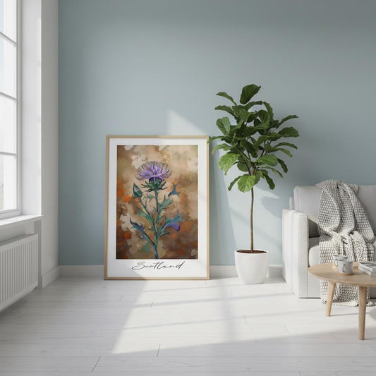 Scotland Thistle Art Print – Handdrawn Floral Wall Decor on Classic Matte Paper