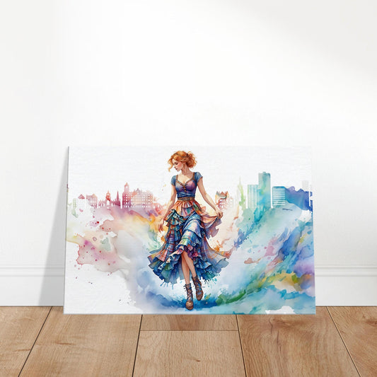 Scottish Woman Canvas Art: Edinburgh Skyline Watercolor Print