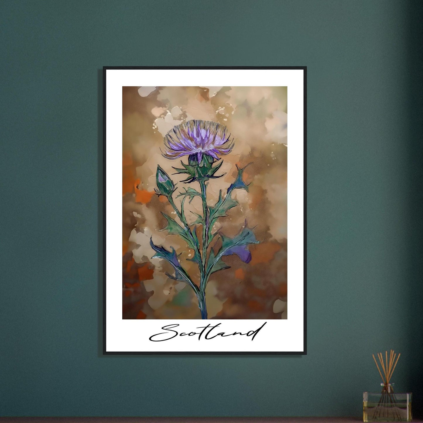 Scottish Thistle Art - Handdrawn Floral Wall Art | Framed Botanical Print